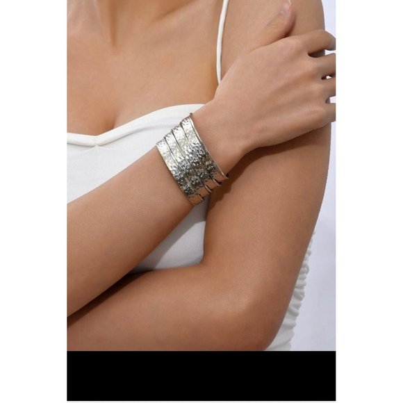 wide cuff bracelet multilayer bangles layered big armor chunky bold statement - Picture 5 of 6